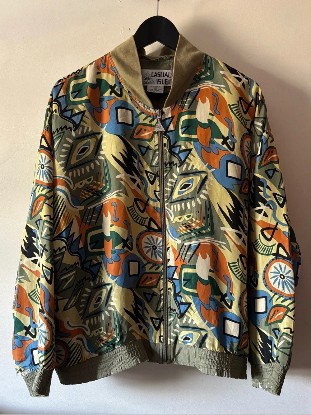 Casual Isle Vintage 100% Silk Printed Bomber Jacket Size Medium